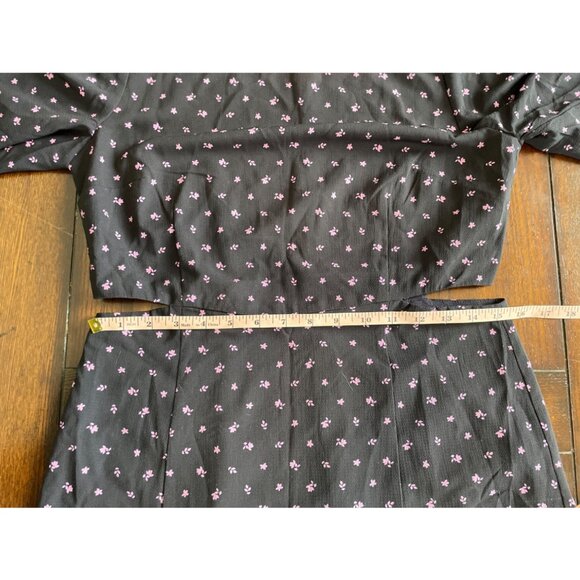 French Connection Verona Crepe Mini Dress Navy Blue Pink Floral Cut Outs Short 8 - Picture 15 of 16